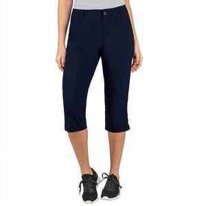 Khombu Black Women's Black Mid Rise Comfort Stretch Capri Pants Size L EUC